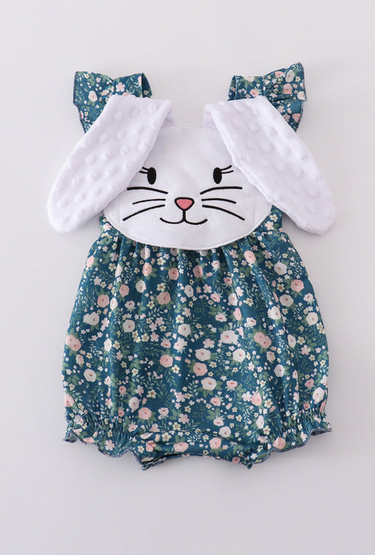Green Floral Bunny Appliqué Bubble