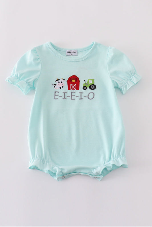 Girl’s Blue Farm Embroidery Bubble