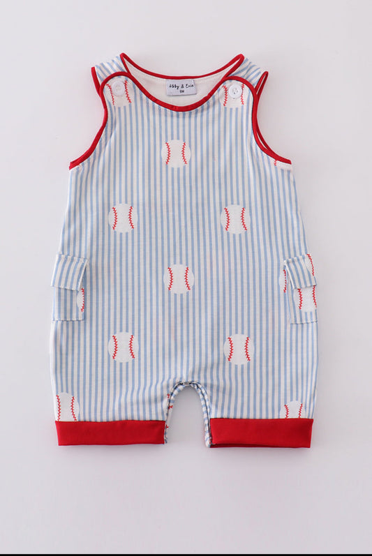 Boy’s Blue Striped Baseball Romper