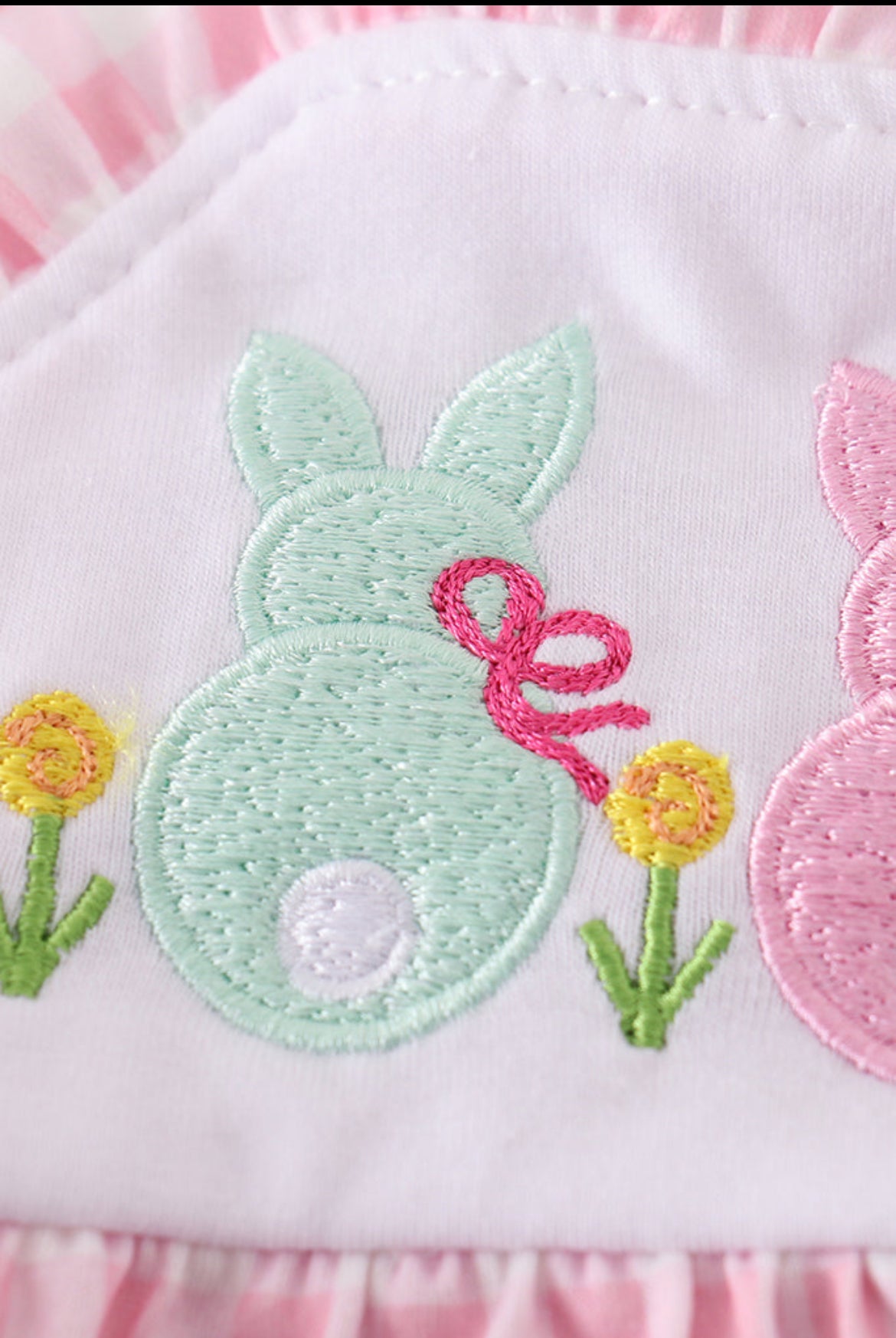 Girl’s Pink Bunny Embroidered Gingham Bubble