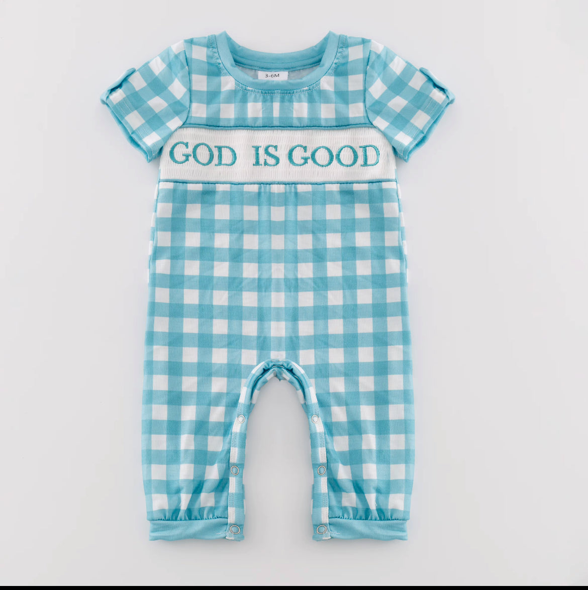 Boy’s “God is Good” Checkered Romper