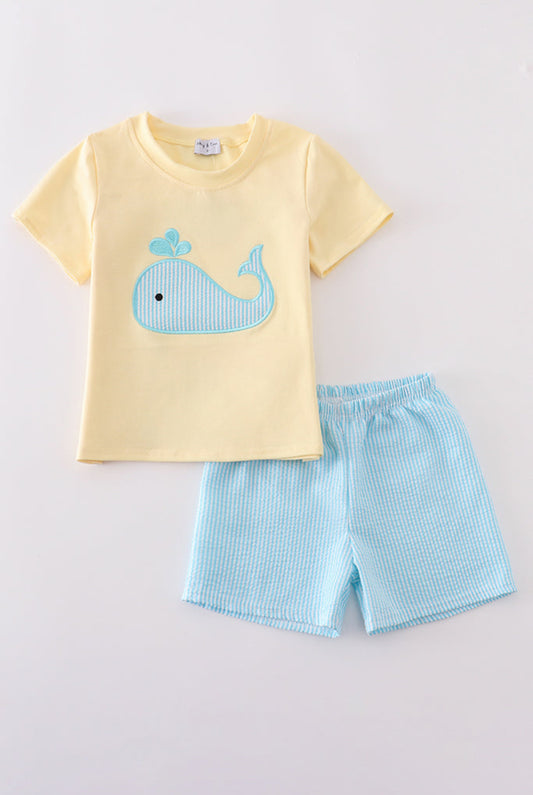 Boy’s Yellow Whale Appliqué Short Set