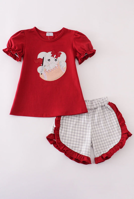 Alabama Elephant Football Appliqué Girls Short Set