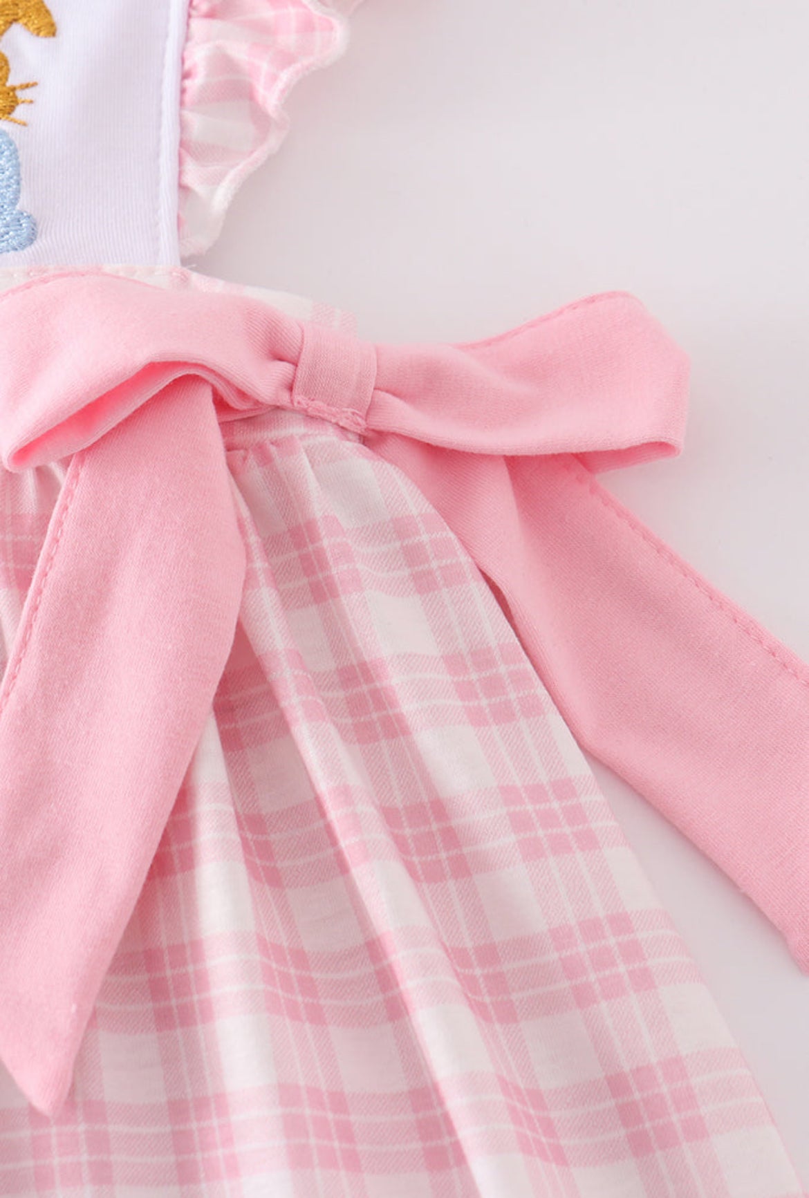 Girl’s Pink Bunny Embroidered Bow Dress