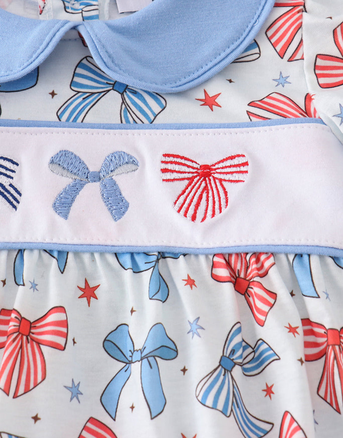 Bow Trellis Print Embroidery Ruffle Girl’s Bubble