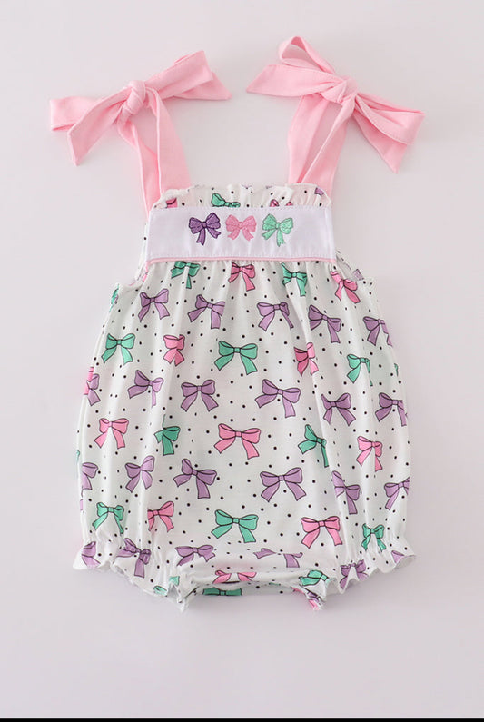 Pink Bow Embroidery Print Girl’s Bubble