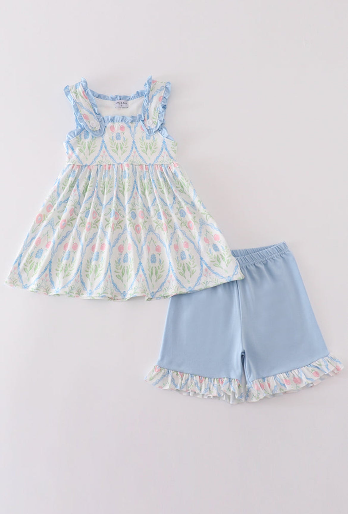 Girl’s Blue Floral Print Shorts Set