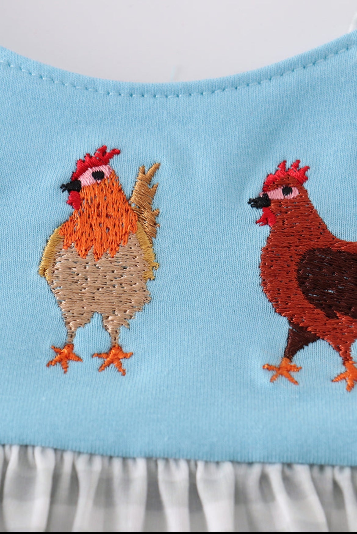 Blue Farm Chicken Embroidery Girl’s Bloomer Set