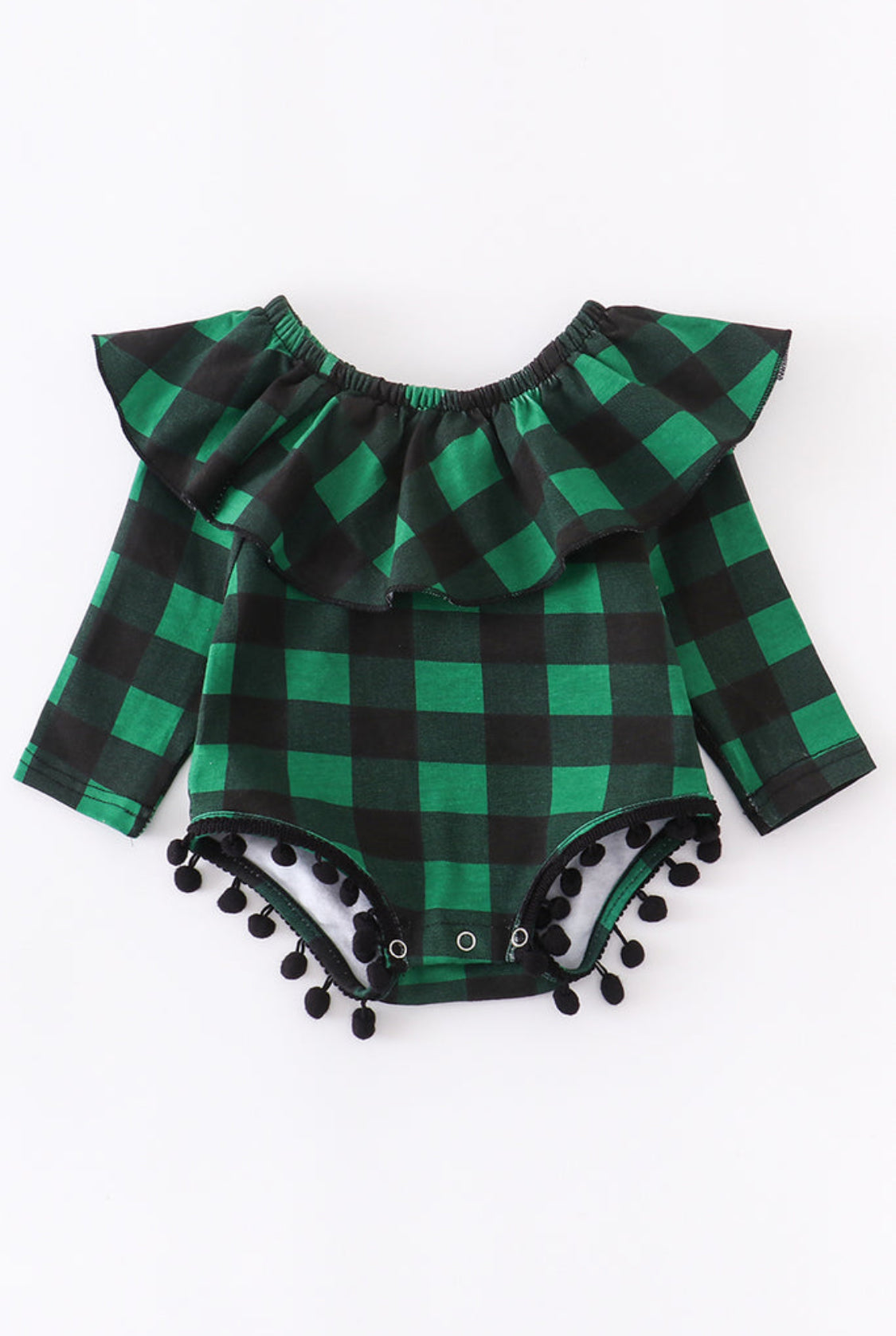 Green Check Ruffle Baby Girl Romper