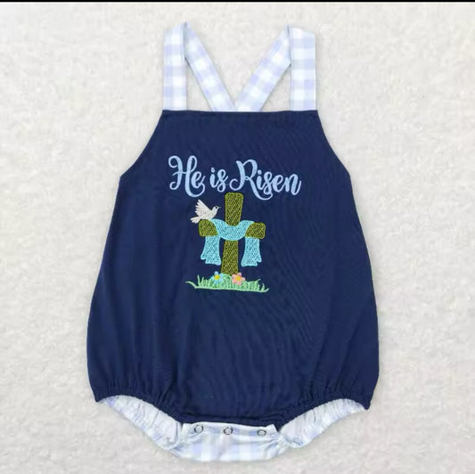 Baby Boy’s “He is Risen” Embroidered Romper