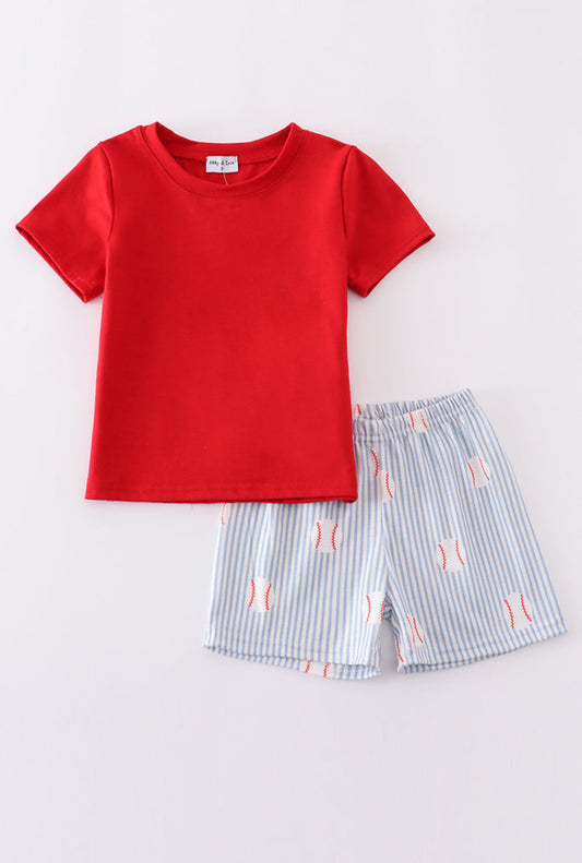 Boy’s Red Striped Baseball Short Set