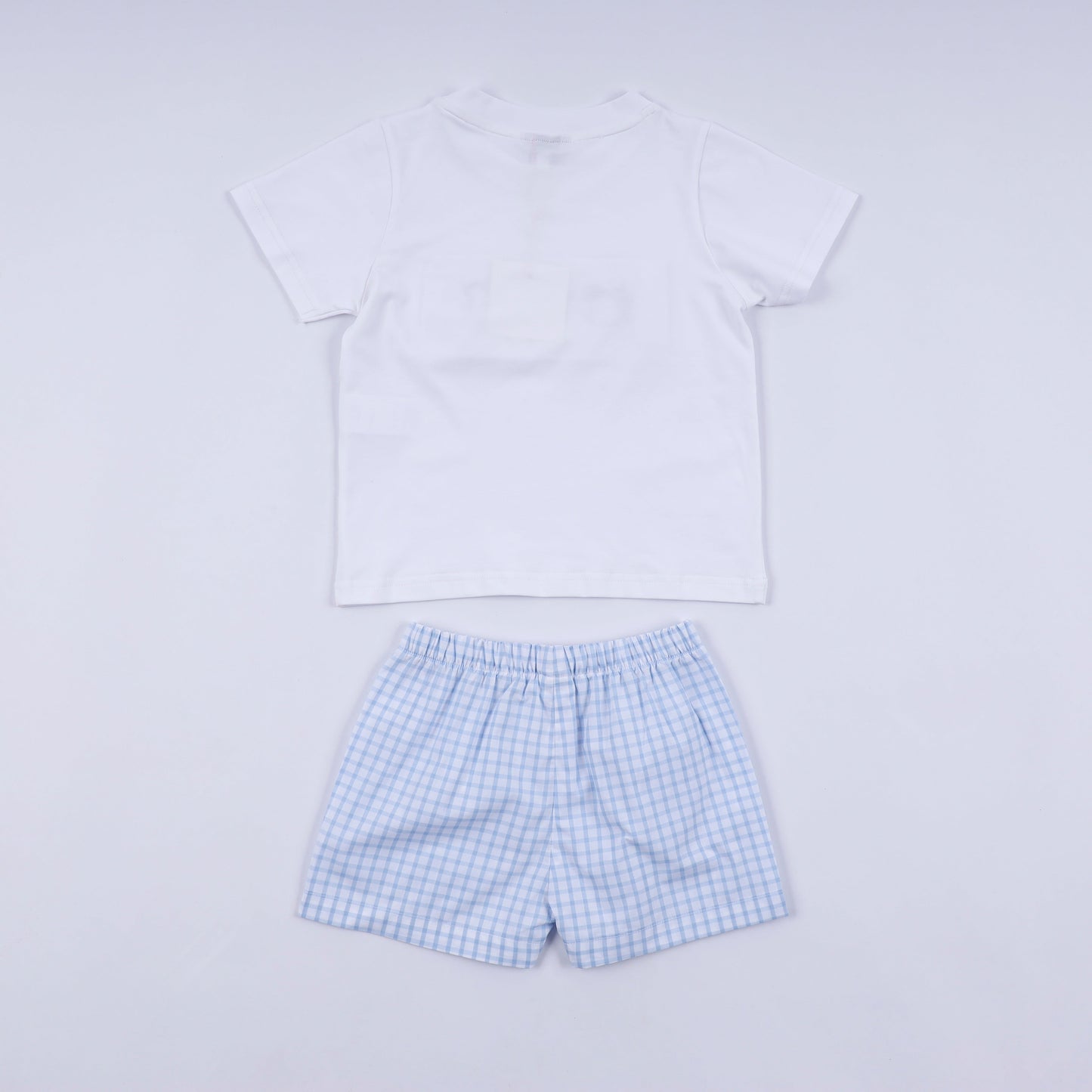 Blue character hand smocked gingham shorts set