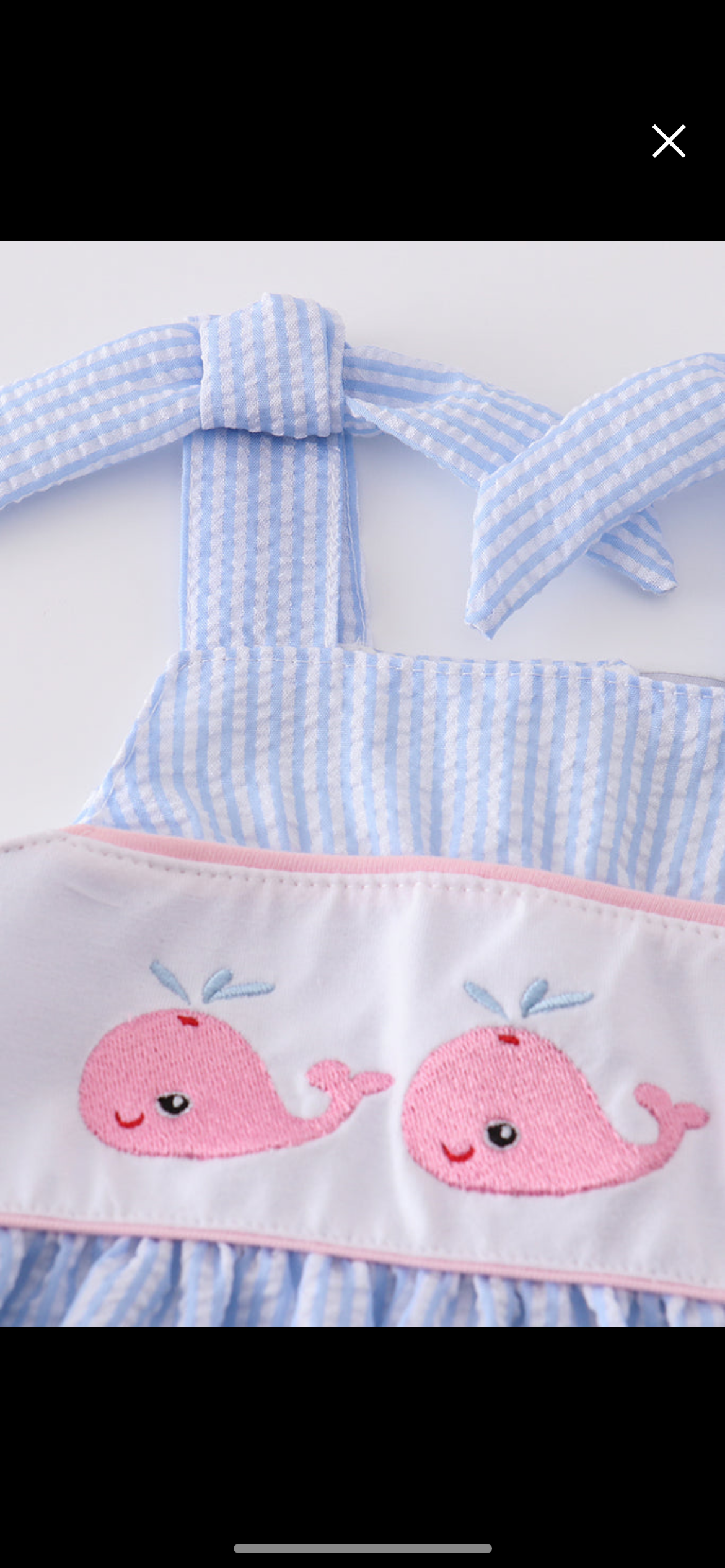 Girl’s Blue Seersucker Whale Embroidery Short Set