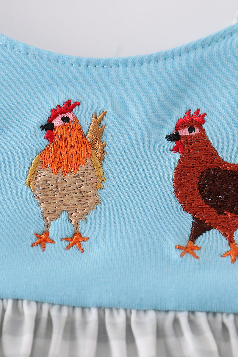 Blue farm chicken embroidery bloomer set