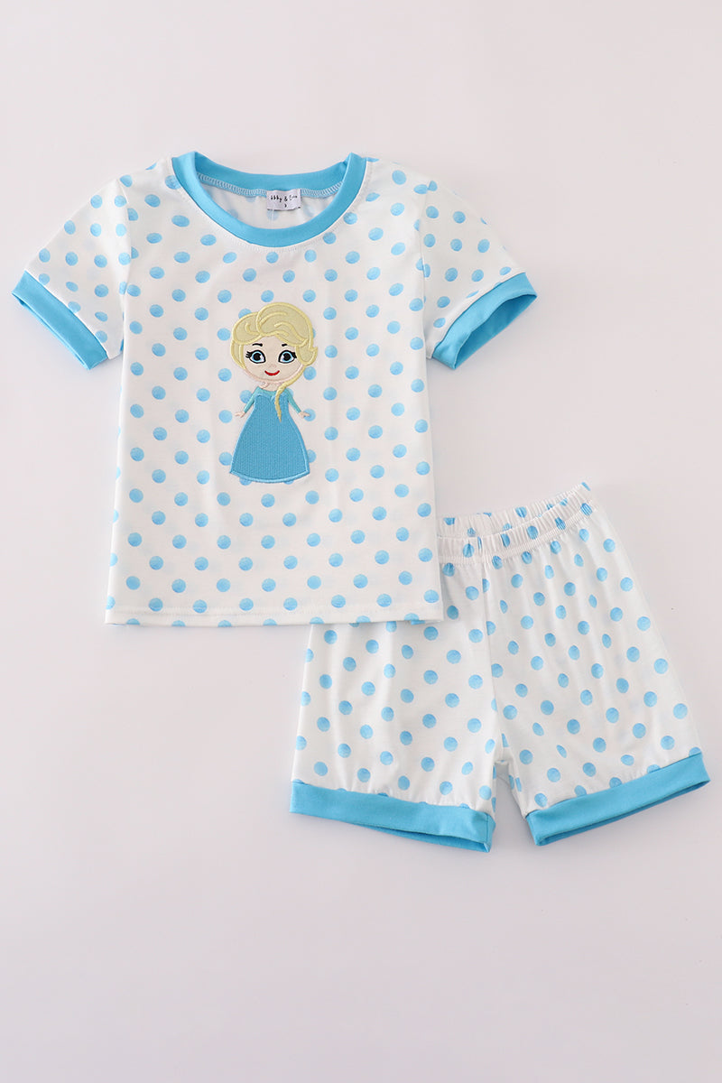 Blue character applique shorts set