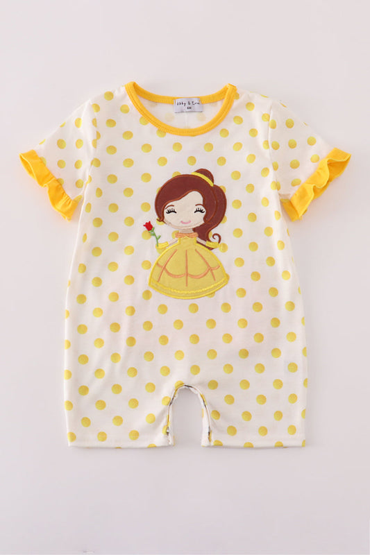 Yellow character applique dot romper