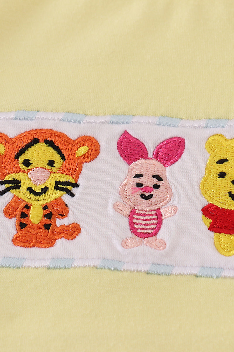 Blue character embroidery gingham shorts set