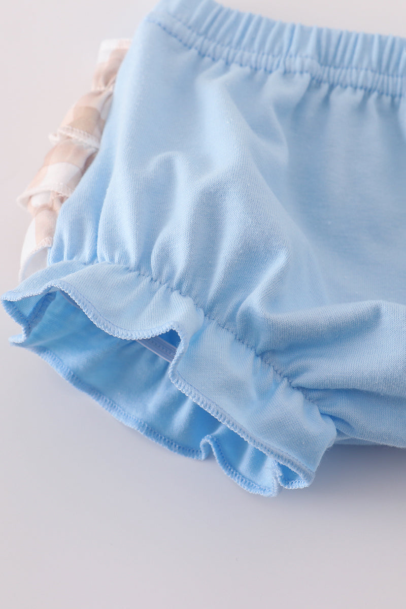 Beige puppy embroidery gingham bloomer set