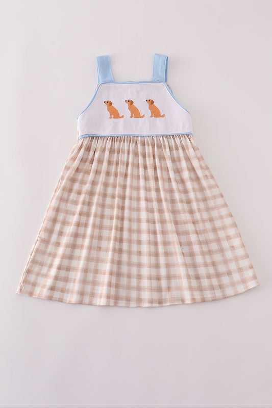 Beige puppy embroidery gingham dress