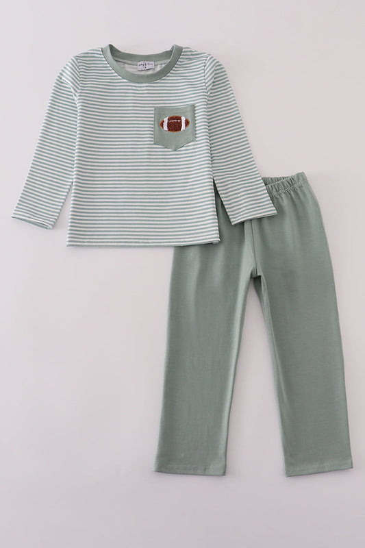Sage stripe football french knot pants set
