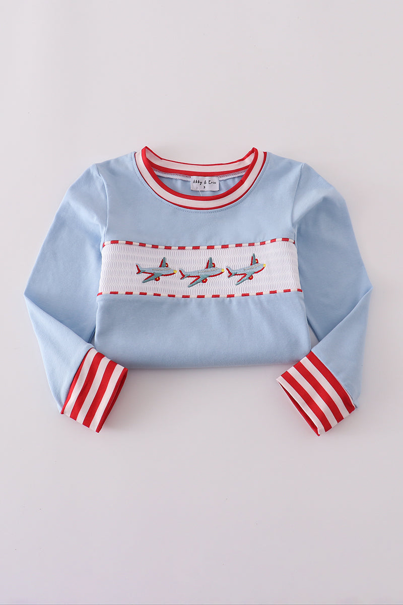 Blue airplane embroidery stripe pants set