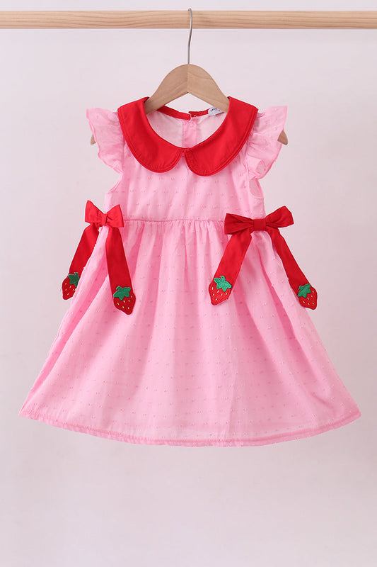 Pink strawberry swiss dot dress