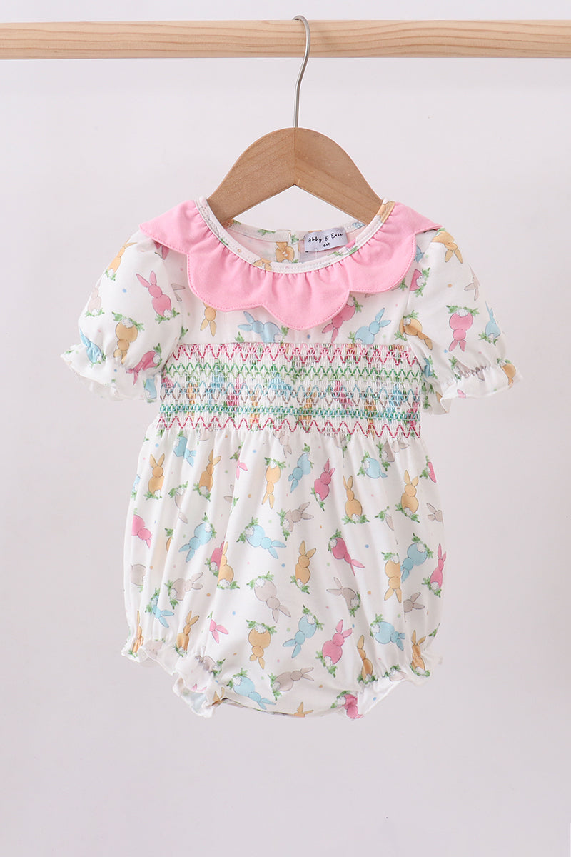 Pink bunny smocked ruffle bubble