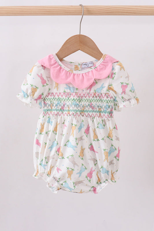 Pink bunny smocked ruffle bubble