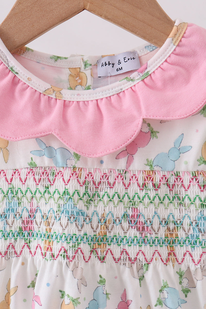 Pink bunny smocked ruffle bubble