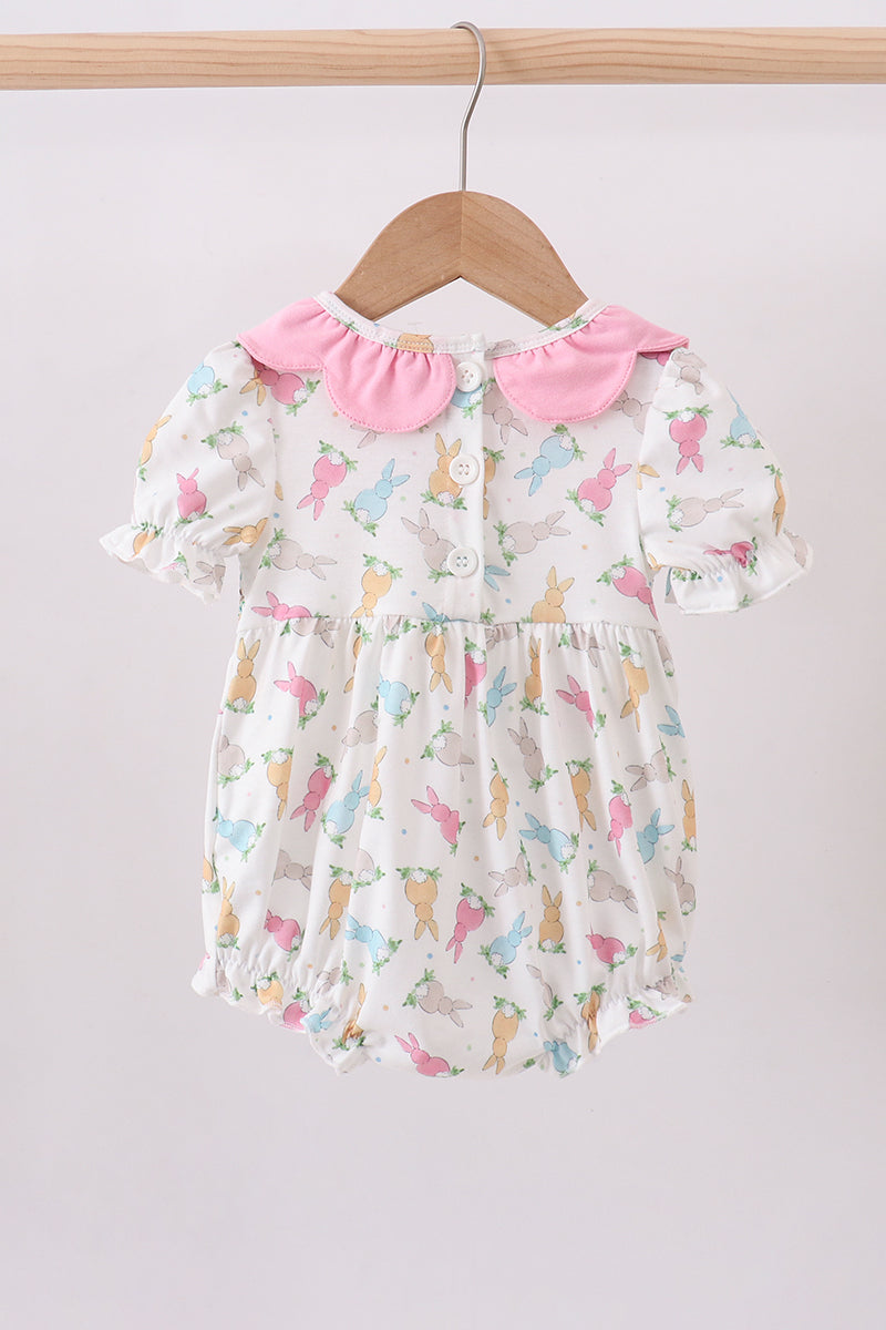 Pink bunny smocked ruffle bubble