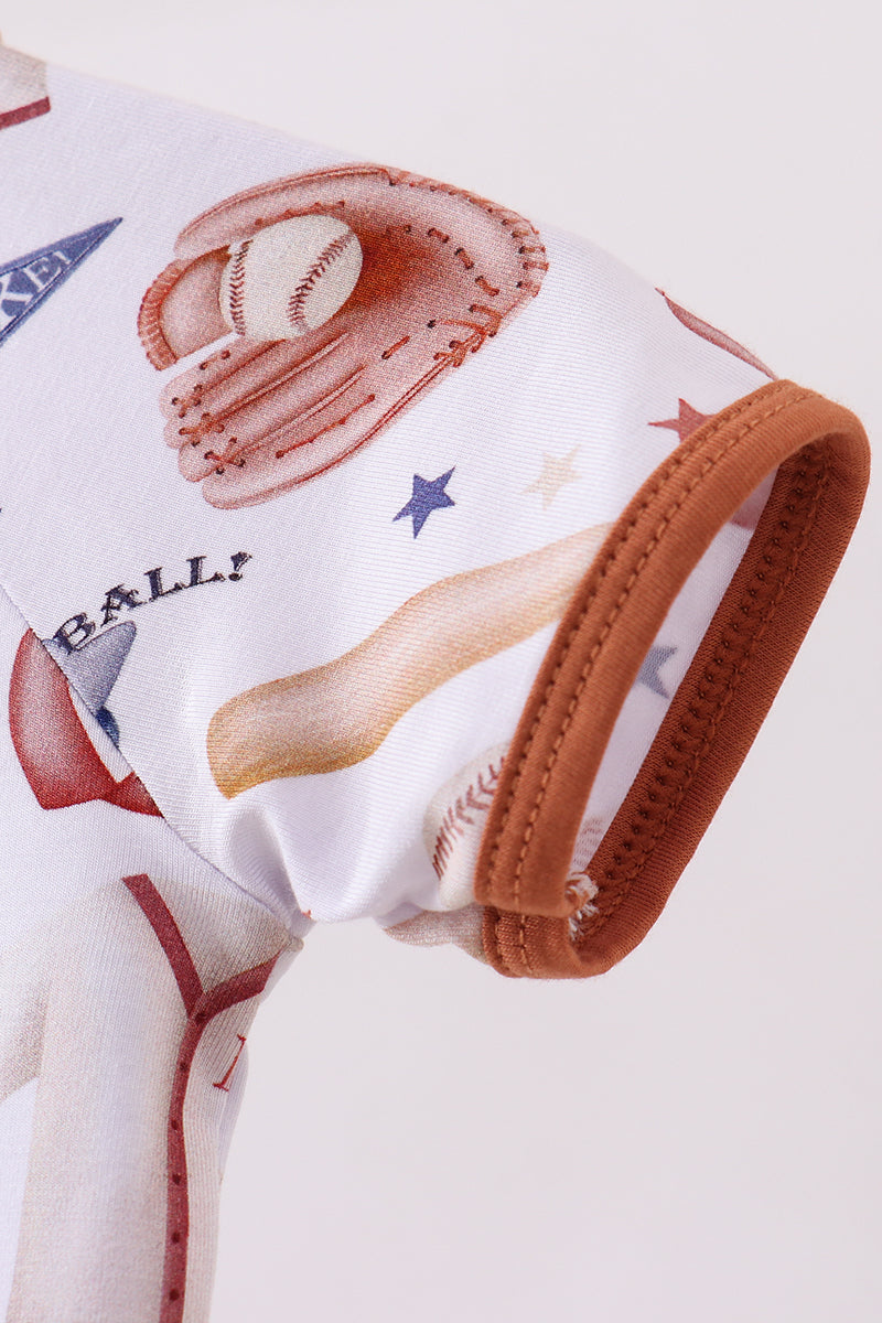 Brown baseball bamboo romper