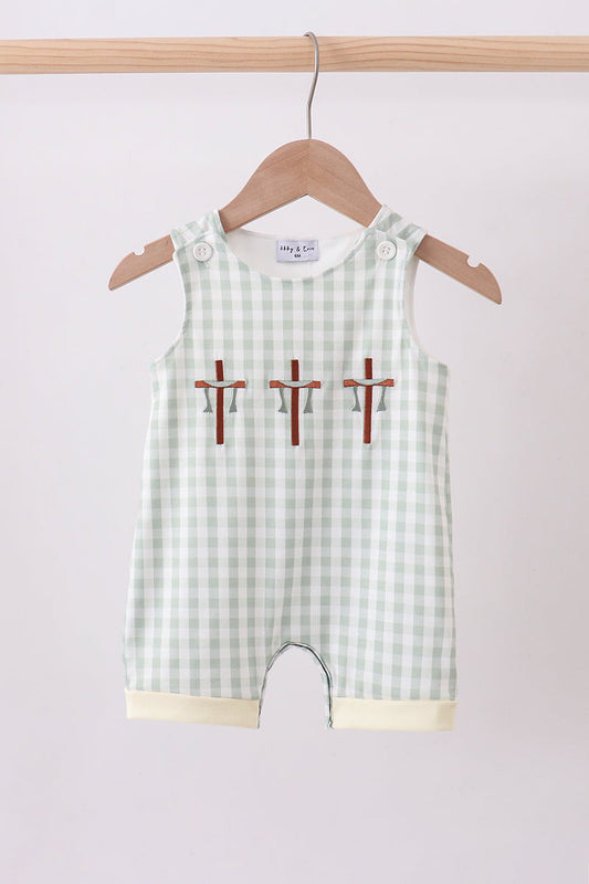 Green cross embroidery gingham jonjon