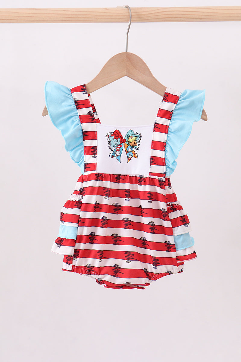 Red stripe Dr. Seuss bow ruffle bubble
