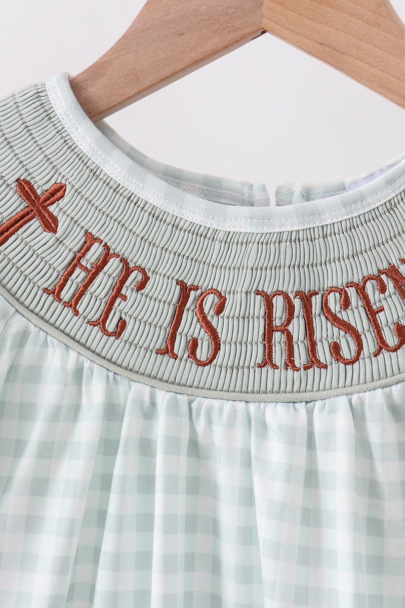 Sage he is risen smocked ruffle shorts set