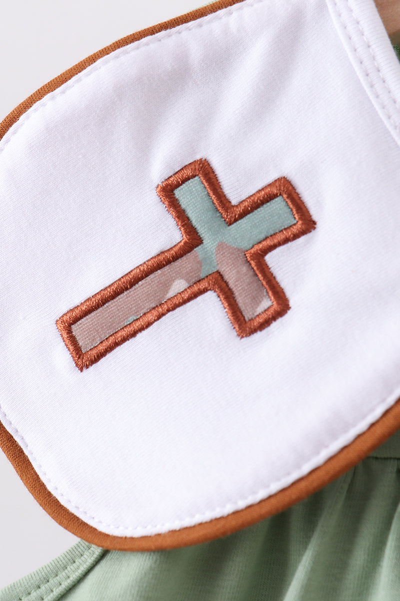 Green camoflage cross applique dress