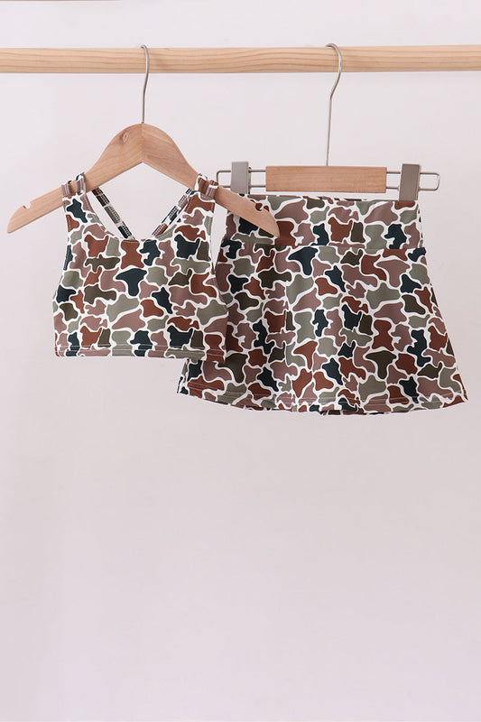 Camouflage girl active skort set