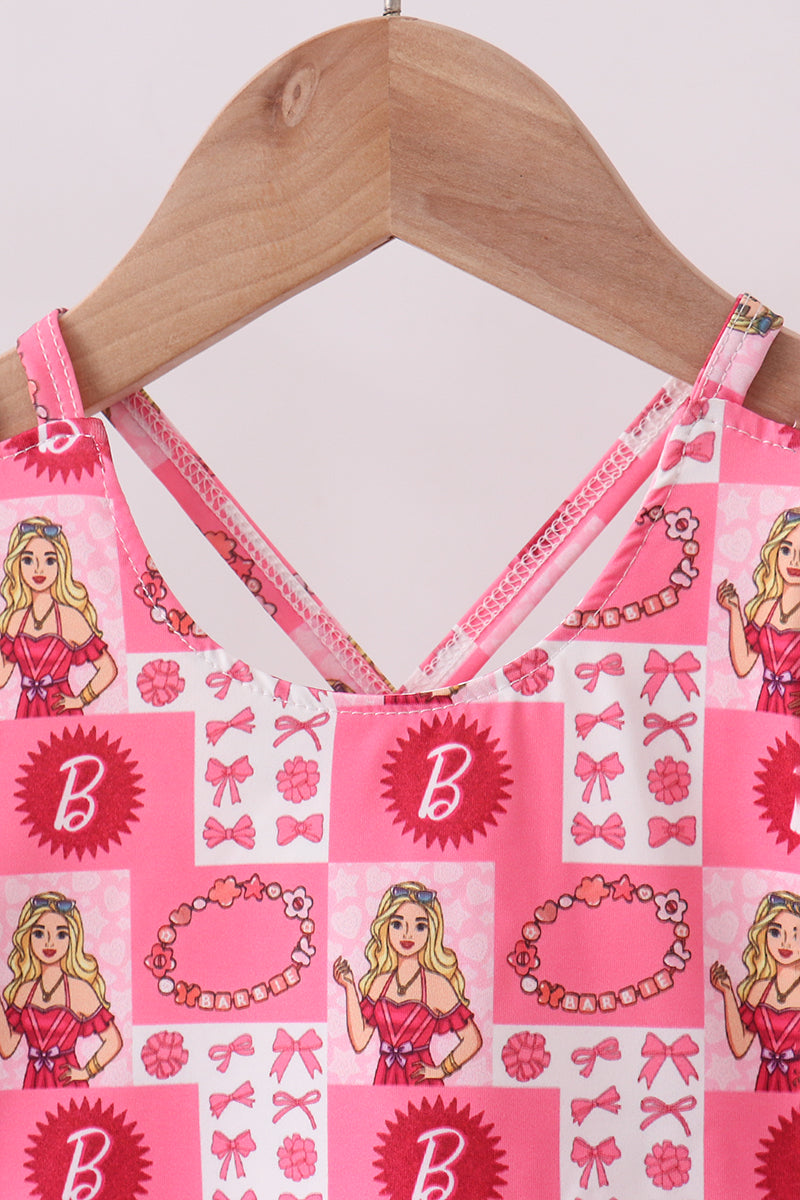 Character checkered print girl skort set