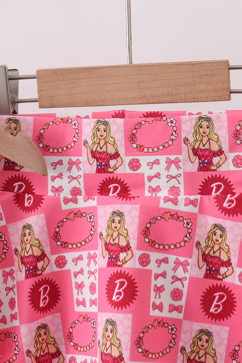 Character checkered print girl skort set