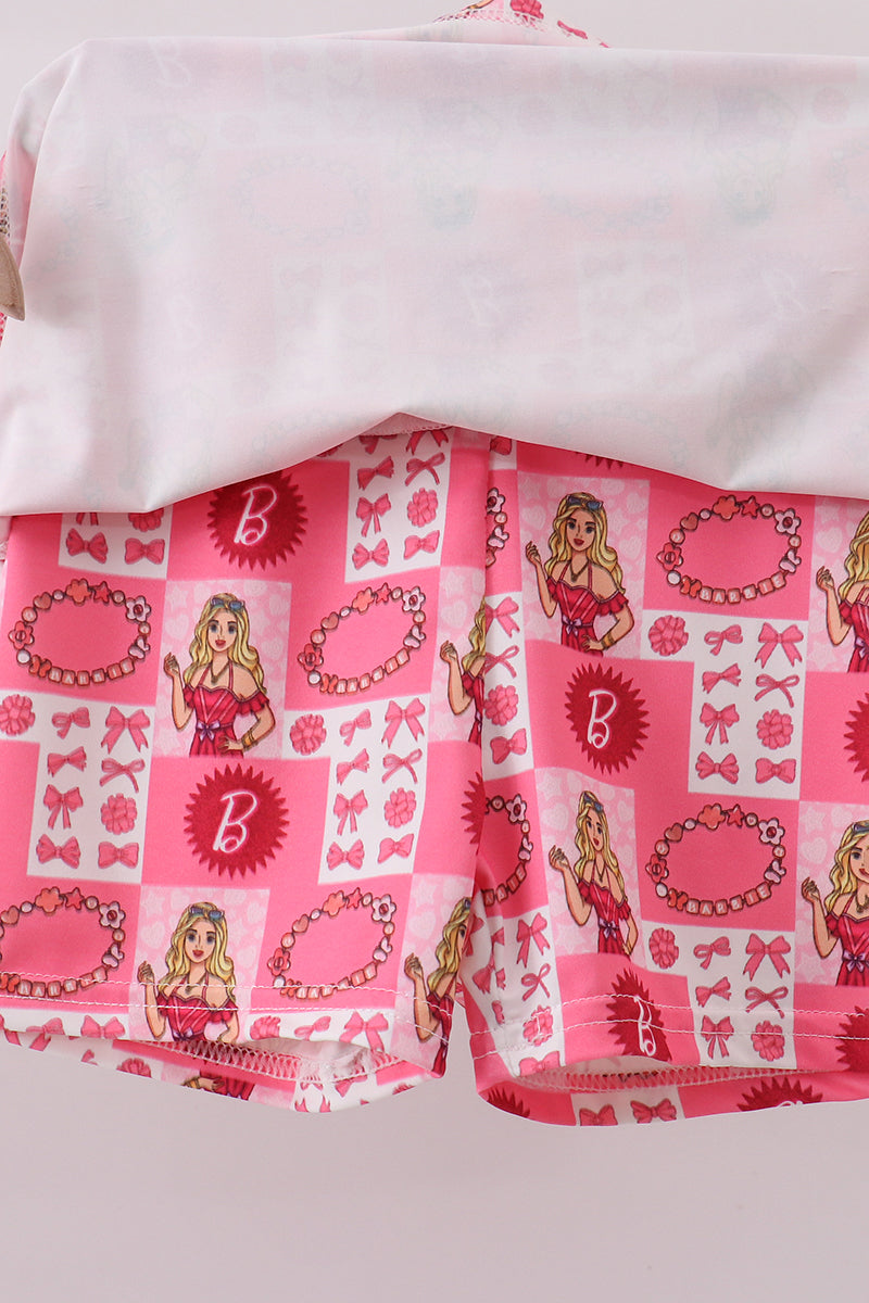 Character checkered print girl skort set