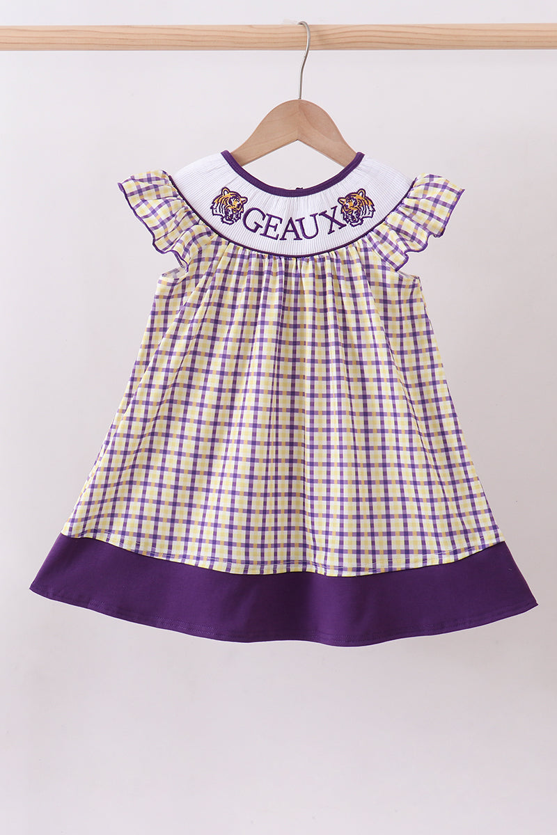 Purple LSU GEAUX smocked dress