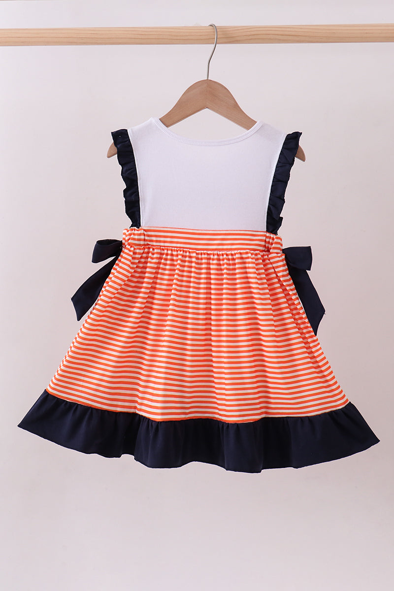 Auburn embroidery ruffle stripe dress