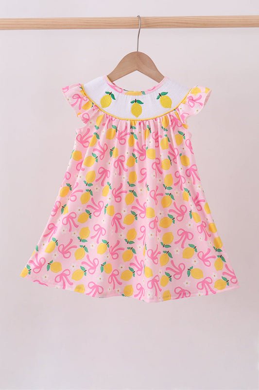Pink lemon smocked ruffle dress