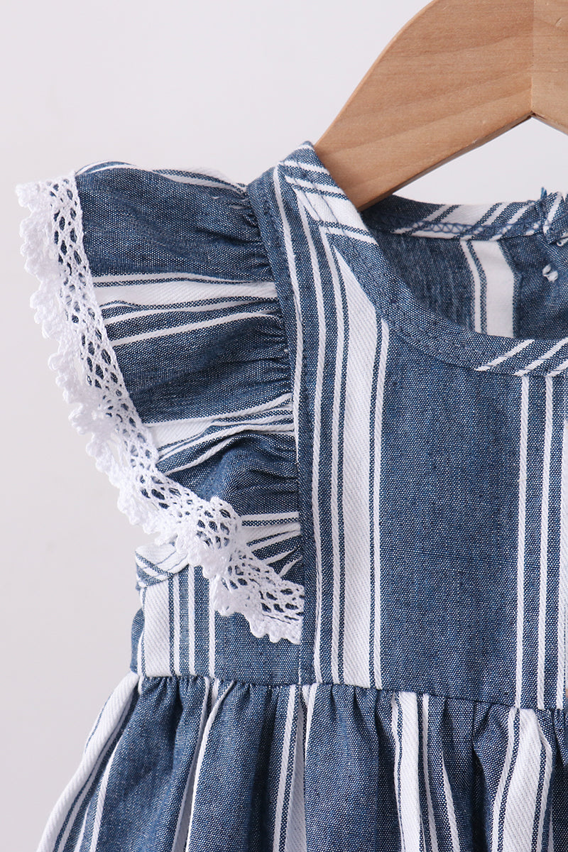 Navy stripe linen ruffle bloomers set