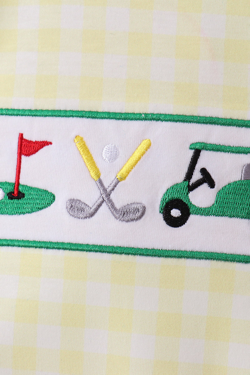 Yellow golf smocked gingham shorts set