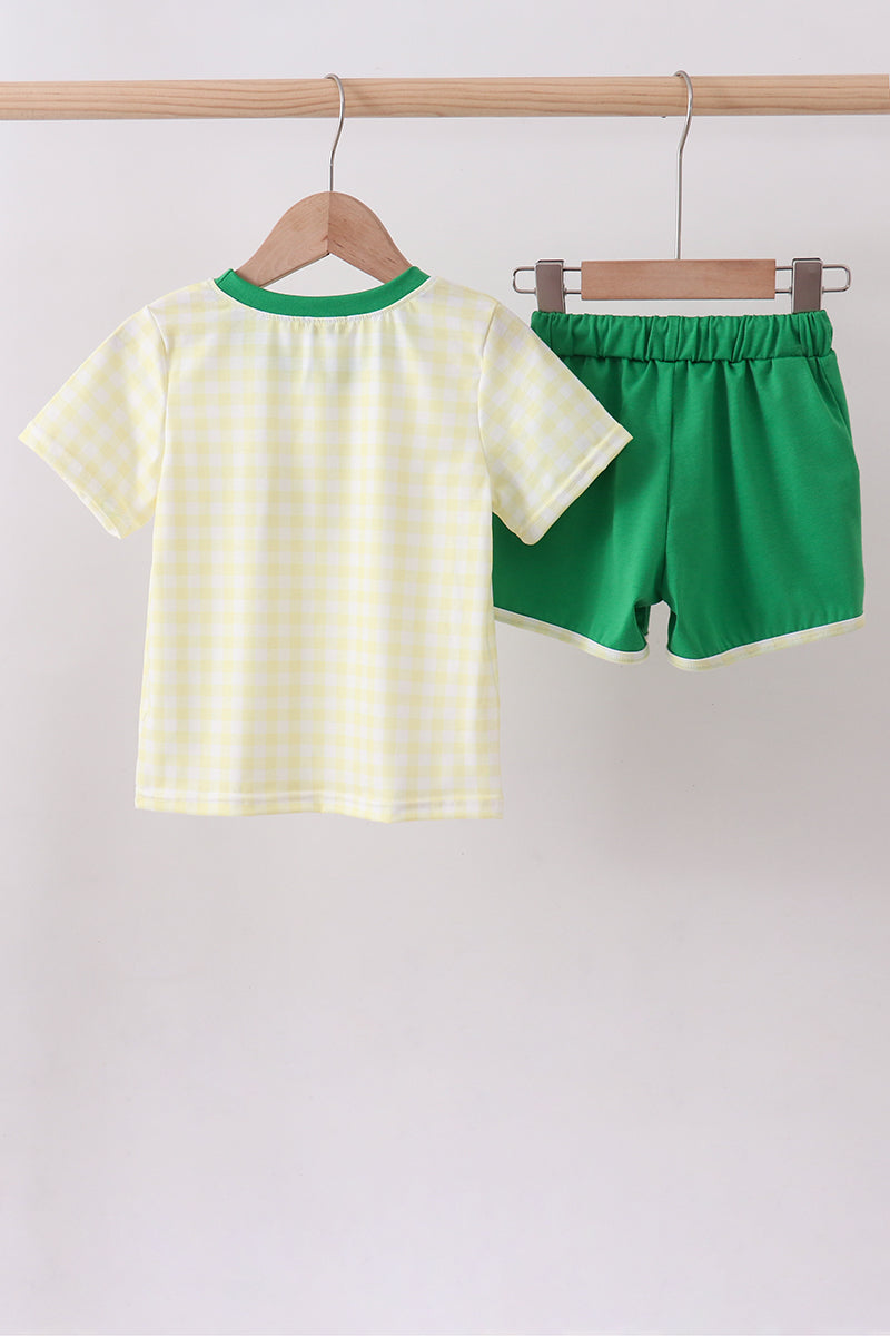 Yellow golf smocked gingham shorts set