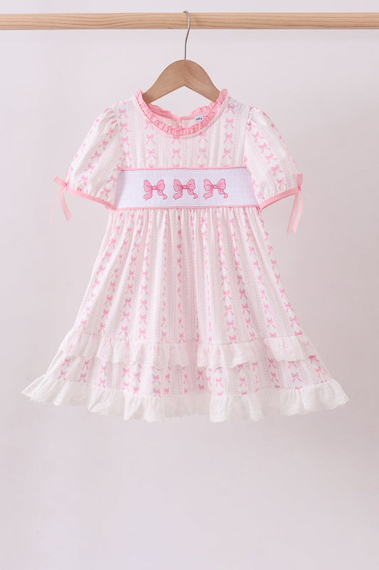 Pink bow smocked ruffle dress