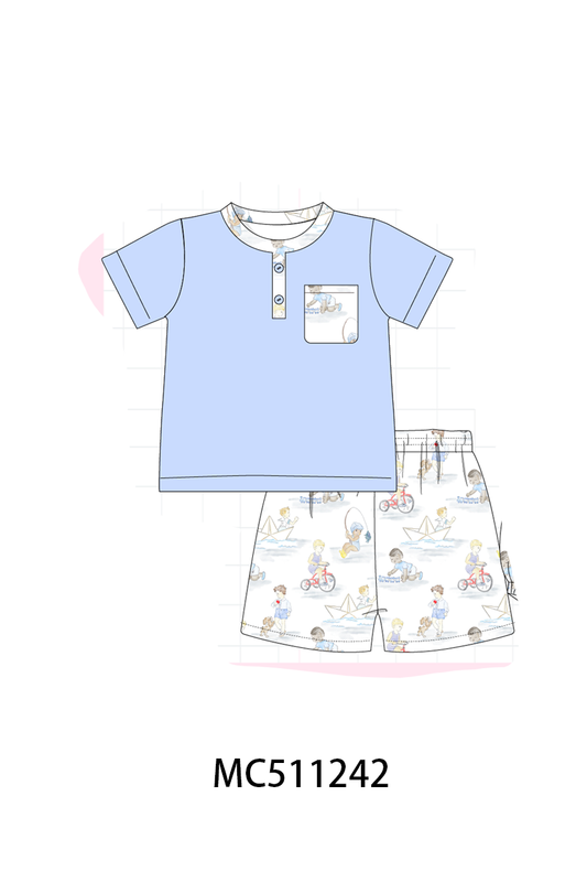 Blue all day adventure shorts set