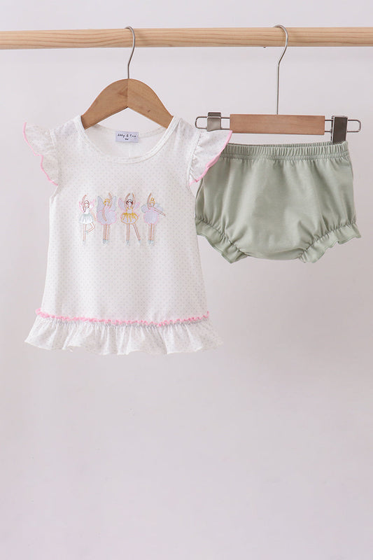Dance angel embroidery ruffle bloomer set
