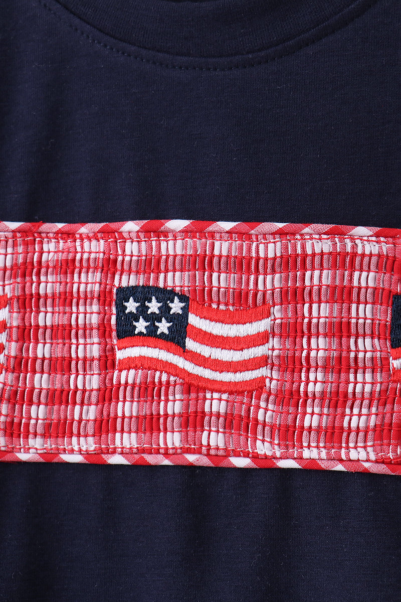 Red flag smocked gingham shorts set