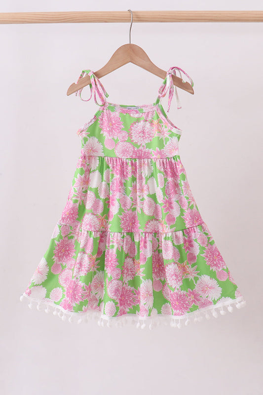 Pink floral ruffle tiered dress
